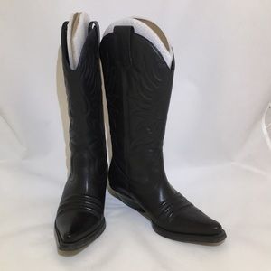 Black leather cowboy boots